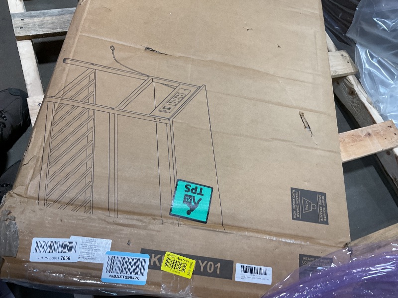 Photo 1 of **SELLING FOR PARTS AS PARTIAL SET. MISSING HARDWARE**VASAGLE Kitchen Island with 3 Shelves, Kitchen Shelf with Power Strip, 23.6 x 47.2 x 34.9 Inches, Large Worktop, Steel Structure, Industrial, Easy to Assemble, Oak Color and White UKKI101Y01