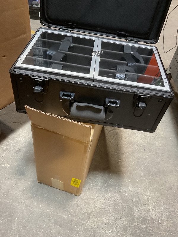 Photo 1 of **CRACKED COVER PIECE**MoyRetty Professional Barber Case with Cap Clear dustproof, Barber Suitcase 6 Clipper Slots & 8 Shear Holders, 17.13" Portable Aluminum Organizer for Hair Stylists & Pet Groomers