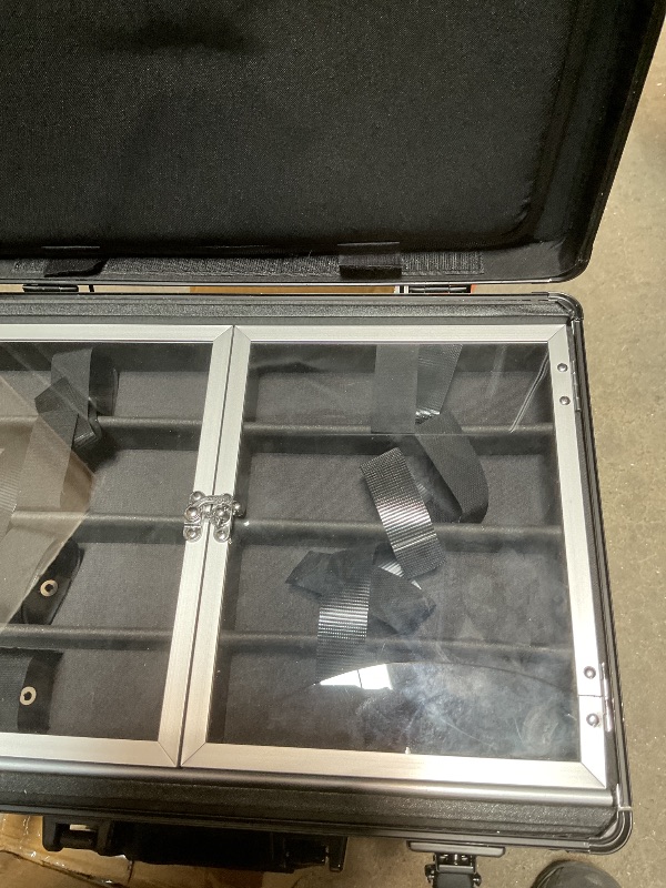 Photo 1 of **CRACKED COVER PIECE**MoyRetty Professional Barber Case with Cap Clear dustproof, Barber Suitcase 6 Clipper Slots & 8 Shear Holders, 17.13" Portable Aluminum Organizer for Hair Stylists & Pet Groomers