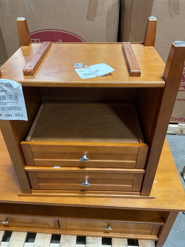 Photo 1 of *** MINOR DAMAGE***1031390002
SIMPLIHOME Warm Shaker Coffee Table - 48 inch Wide Solid Wood Coffee Table in Light Golden Brown, Transitional Living Room Table with 2 Drawers, Open Shelf, Shaker Fronts and Tapered Legs