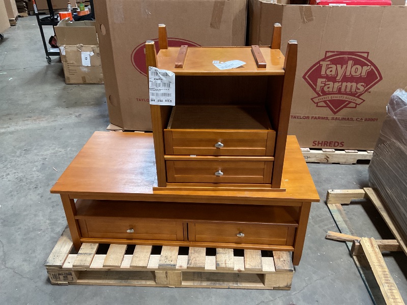 Photo 1 of *** MINOR DAMAGE***1031390002
SIMPLIHOME Warm Shaker Coffee Table - 48 inch Wide Solid Wood Coffee Table in Light Golden Brown, Transitional Living Room Table with 2 Drawers, Open Shelf, Shaker Fronts and Tapered Legs