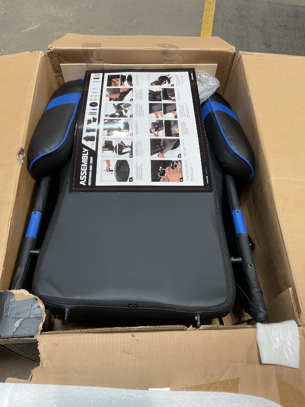 Photo 1 of *** USED/MINOR DAMAGE/UNKNOWN MISSING HARDWARE***RESPAWN 900 Console Gaming Recliner with Footrest and Lumbar Support - Comfortable Ergonomic Gaming Chair with Headrest, No Wheels, Reclining, Heavy Duty, Racing Style Video Game Chairs - Blue