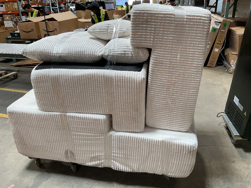 Photo 1 of *** MAJOR DAMAGE/DIRTY FROM TRANSPORT***DUMOS 108" Boneless Couch, Cloud Sectional Couch with L-Shape Chaise, Modular Sectional Sofa with Deep Seat, Upholstered Couch for Living Room Bedroom, No Assembly Required (Beige, Left Facing Chaise)