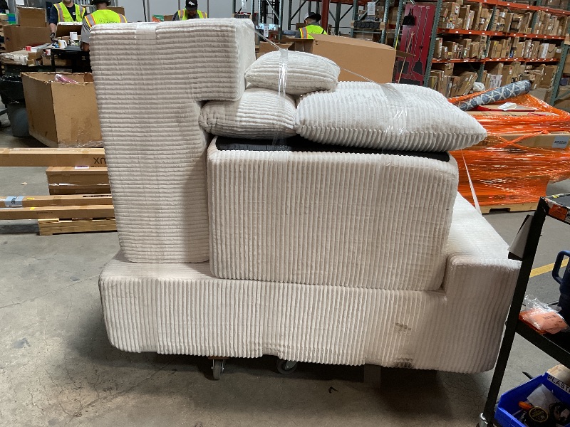 Photo 1 of *** MAJOR DAMAGE/DIRTY FROM TRANSPORT***DUMOS 108" Boneless Couch, Cloud Sectional Couch with L-Shape Chaise, Modular Sectional Sofa with Deep Seat, Upholstered Couch for Living Room Bedroom, No Assembly Required (Beige, Left Facing Chaise)