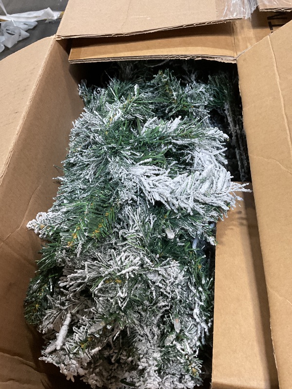 Photo 1 of ***MESSY SNOW COMES OFF *** 7.5 Ft Pre- Snow Flocked Christmas Tree Spruce with Remote Control, 450 Warm White Multi-Color Changing LED Lights, Artificial Hinged/Feel Real/Realistic for Home, Dual Color LED