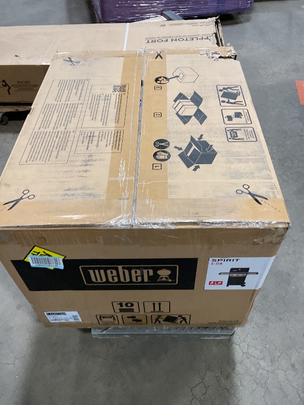 Photo 1 of **LEG BENT / MISSING PARTS** Weber Spirit E-310 Liquid Propane Gas Grill for Outdoor Cooking and BBQ, 3 Burners, Black – Porcelain-Enameled Cast-Iron Grates & Snap-Jet Ignition