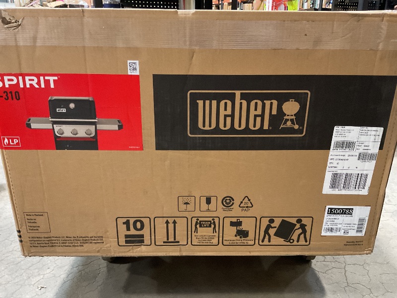 Photo 1 of **LEG BENT / MISSING PARTS** Weber Spirit E-310 Liquid Propane Gas Grill for Outdoor Cooking and BBQ, 3 Burners, Black – Porcelain-Enameled Cast-Iron Grates & Snap-Jet Ignition