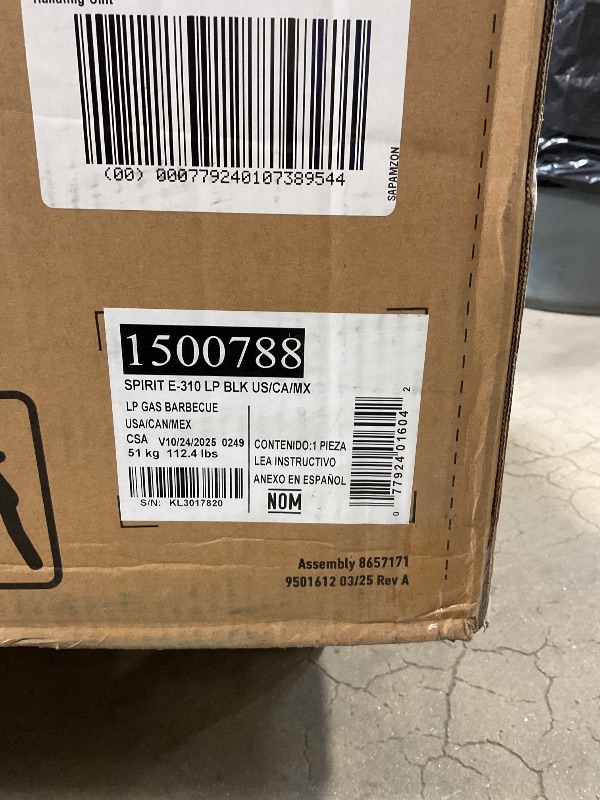 Photo 1 of **LEG BENT / MISSING PARTS** Weber Spirit E-310 Liquid Propane Gas Grill for Outdoor Cooking and BBQ, 3 Burners, Black – Porcelain-Enameled Cast-Iron Grates & Snap-Jet Ignition