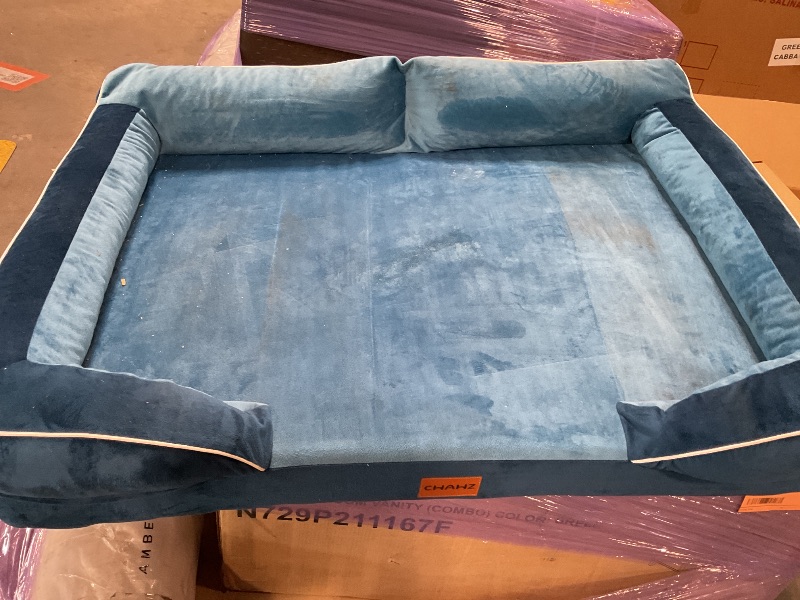 Photo 1 of *** USE/MINOR DAMAGE***CWAWZ Extra Large Dog Bed, Orthopedic Dog Bed with Cooling Gel Memory Foam, Waterproof XL Pet Bed with Removable Washable Cover, 42" Pet Sofa Couch Dutch Velvet with Bone Toy, Navy Blue