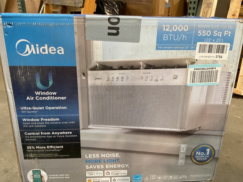 Photo 1 of *** USED/MAKES NOISE WHEN RUNNING***  Midea 12,000 BTU U Shaped Smart Inverter Window Air Conditioner - Cools 550 Sq Ft, Ultra Quiet with Open Window Flexibility - Alexa/Google Assistant Compatible - 35% Energy Savings, Remote (Updated)