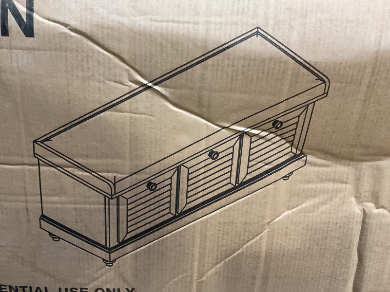 Photo 1 of ***FOR PARTS ONLY / BROKEN WOOD PIECES*** OSP Home Furnishings Dover Coastal Lift-Top Storage Bench with Shutter Face Styling, Distressed White Finish with Navy Fabric Cushion