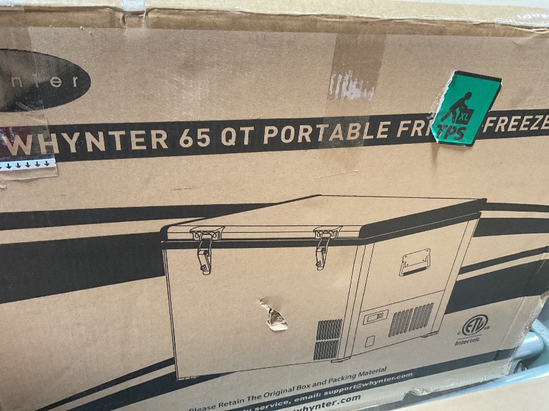 Photo 1 of *** USED/MAJOR DAMAGE***Whynter FM-65G 65 Quart Portable Refrigerator and Deep, AC 110V/ DC 12V, Real Chest Freezer for Car, Home, Camping, and RV with-8°F to 50°F Temperature Range, Gray, One Size