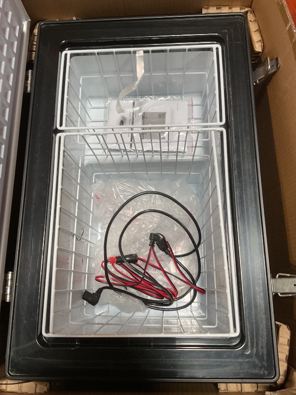Photo 1 of *** USED/MAJOR DAMAGE***Whynter FM-65G 65 Quart Portable Refrigerator and Deep, AC 110V/ DC 12V, Real Chest Freezer for Car, Home, Camping, and RV with-8°F to 50°F Temperature Range, Gray, One Size