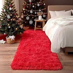Photo 1 of *** (2 rugs)****  Soft Runner Rugs for Bedroom Hallways, 2x6  Red & Grey Fluffy Shag Throw Area Rug Non Slip for Bedside Dorm, Long Shaggy Furry Carpet for Nursery Living Room