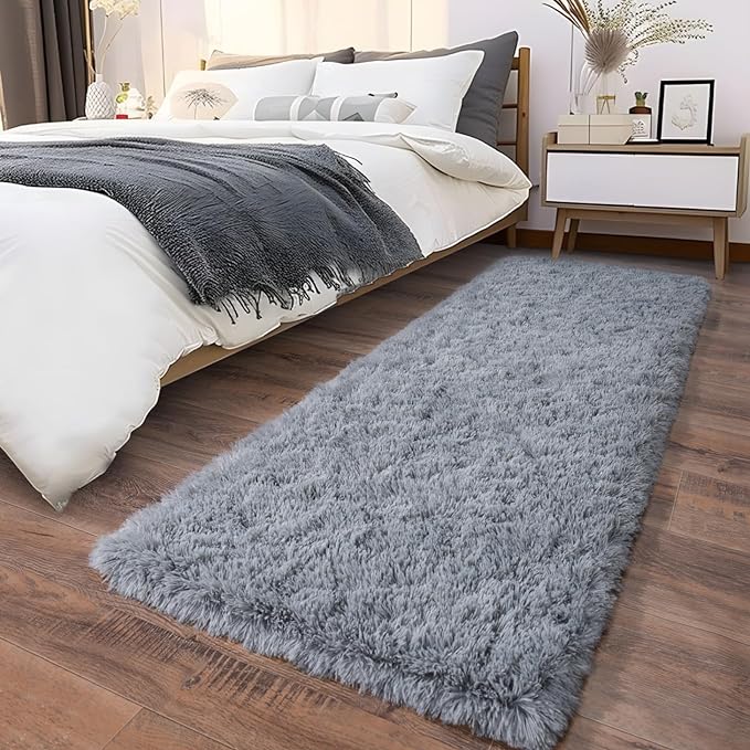 Photo 1 of *** (2 rugs)****  Soft Runner Rugs for Bedroom Hallways, 2x6  Red & Grey Fluffy Shag Throw Area Rug Non Slip for Bedside Dorm, Long Shaggy Furry Carpet for Nursery Living Room