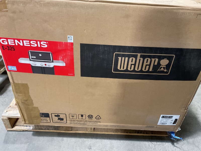 Photo 1 of *** MINOR DAMAGE/UNKNOWN, MISSING PARTS OR HARDWARE***Weber Genesis E-325 Natural Gas Grill for Outdoor Cooking, 3 Burners, Black – Porcelain-Enameled, Cast-Iron Grates, PureBlu Burners & Sear Zone