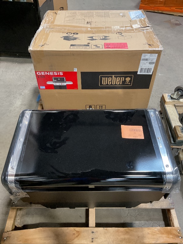 Photo 1 of *** MINOR DAMAGE/UNKNOWN, MISSING PARTS OR HARDWARE***Weber Genesis E-325 Natural Gas Grill for Outdoor Cooking, 3 Burners, Black – Porcelain-Enameled, Cast-Iron Grates, PureBlu Burners & Sear Zone