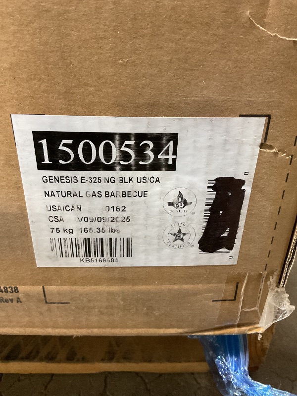 Photo 1 of *** MINOR DAMAGE/UNKNOWN, MISSING PARTS OR HARDWARE***Weber Genesis E-325 Natural Gas Grill for Outdoor Cooking, 3 Burners, Black – Porcelain-Enameled, Cast-Iron Grates, PureBlu Burners & Sear Zone