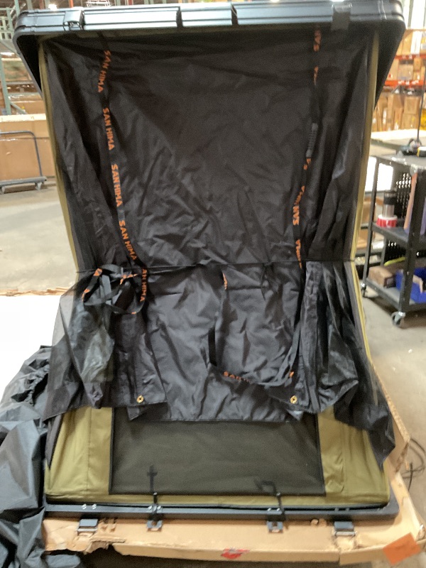 Photo 1 of *** MAJOR DAMAGE***SANHIMA ROOFTOP TENT HARD SHELL - HOTHAM LITE OVERLAND ALUMINIUM ROOF TOP TENT 4.56" SLIMLINE, W/TRI-COLOR LED STRIP LIGHT & 1.97” THICK MATTRESS, FOR CAR SUV TRUCK CAMPING, 2-3 PEOPLE (ARMY GREEN)