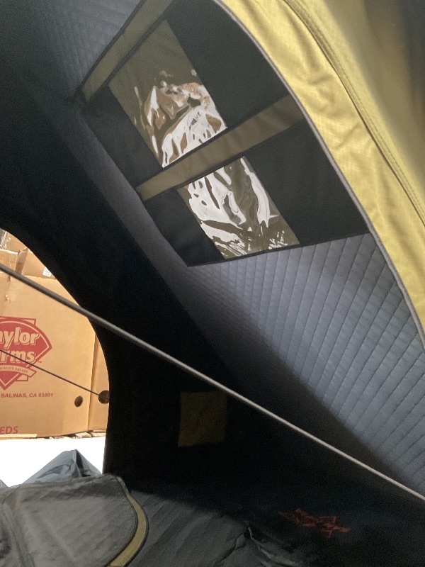 Photo 1 of *** MAJOR DAMAGE***SANHIMA ROOFTOP TENT HARD SHELL - HOTHAM LITE OVERLAND ALUMINIUM ROOF TOP TENT 4.56" SLIMLINE, W/TRI-COLOR LED STRIP LIGHT & 1.97” THICK MATTRESS, FOR CAR SUV TRUCK CAMPING, 2-3 PEOPLE (ARMY GREEN)