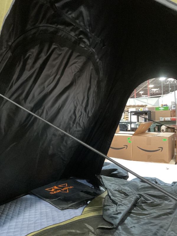 Photo 1 of *** MAJOR DAMAGE***SANHIMA ROOFTOP TENT HARD SHELL - HOTHAM LITE OVERLAND ALUMINIUM ROOF TOP TENT 4.56" SLIMLINE, W/TRI-COLOR LED STRIP LIGHT & 1.97” THICK MATTRESS, FOR CAR SUV TRUCK CAMPING, 2-3 PEOPLE (ARMY GREEN)