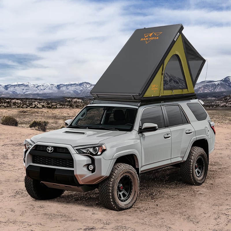 Photo 1 of *** MAJOR DAMAGE***SANHIMA ROOFTOP TENT HARD SHELL - HOTHAM LITE OVERLAND ALUMINIUM ROOF TOP TENT 4.56" SLIMLINE, W/TRI-COLOR LED STRIP LIGHT & 1.97” THICK MATTRESS, FOR CAR SUV TRUCK CAMPING, 2-3 PEOPLE (ARMY GREEN)