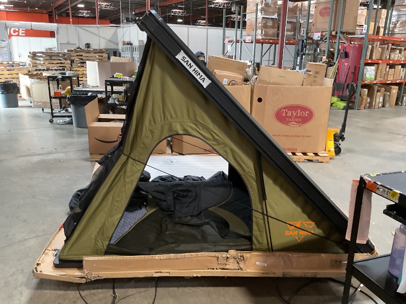 Photo 1 of *** MAJOR DAMAGE***SANHIMA ROOFTOP TENT HARD SHELL - HOTHAM LITE OVERLAND ALUMINIUM ROOF TOP TENT 4.56" SLIMLINE, W/TRI-COLOR LED STRIP LIGHT & 1.97” THICK MATTRESS, FOR CAR SUV TRUCK CAMPING, 2-3 PEOPLE (ARMY GREEN)