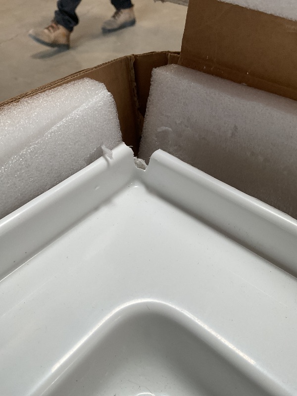 Photo 1 of *** MINOR DAMAGE***DreamLine SlimLine 36 in. D x 36 in. W x 2 3/4 in. H Corner Drain Double Threshold Shower Base in White, DLT-1036360