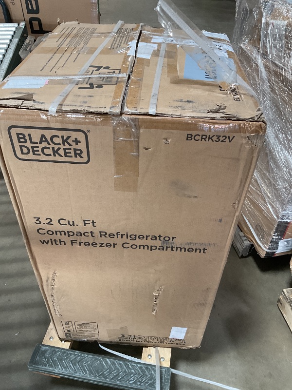 Photo 1 of **FOR PARTS ONLY / HEAVILY USED/ DAMAGED (DENTED & BROKEN PIECES) *** BLACK+DECKER 3.2 Cu. Ft. Compact Refrigerator, ENERGY STAR Small Refrigerator, Single Door Mini Fridge with Chiller Compartment, Personal Fridge for Home or Dorm Room, BCRK32V, Stainles