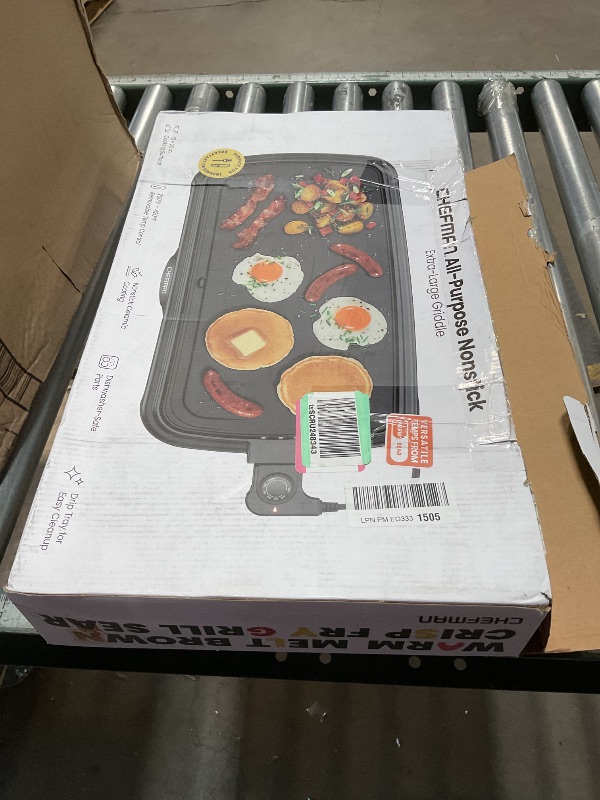 Photo 1 of ****MISSING PLUG****Chefman XL Electric Griddle with Removable Temperature Control, Immersible Flat Top Grill, Burger, Eggs, Pancake Griddle, Nonstick Extra Large Cooking Surface, Slide Out Drip Tray, 10 x 20 Inch