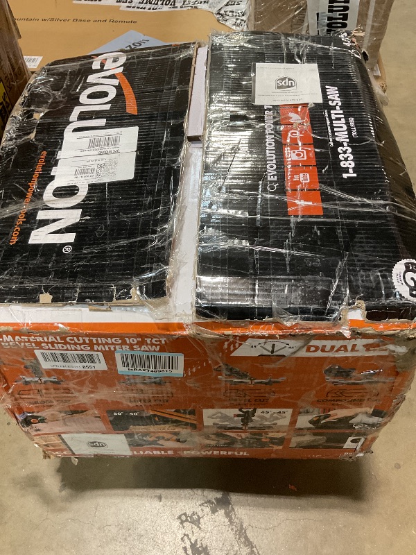 Photo 1 of *** USED/MINOR DAMAGE/UNKNOWN MISSING PARTS***Evolution Power Tools R255SMS-DB+ 10-Inch Dual Bevel Sliding Miter Saw Multi-Material, Multipurpose Cutting Cuts Metal, Plastic, Wood 45?-45? Double Bevel & 50?-50? Miter TCT Blade Included