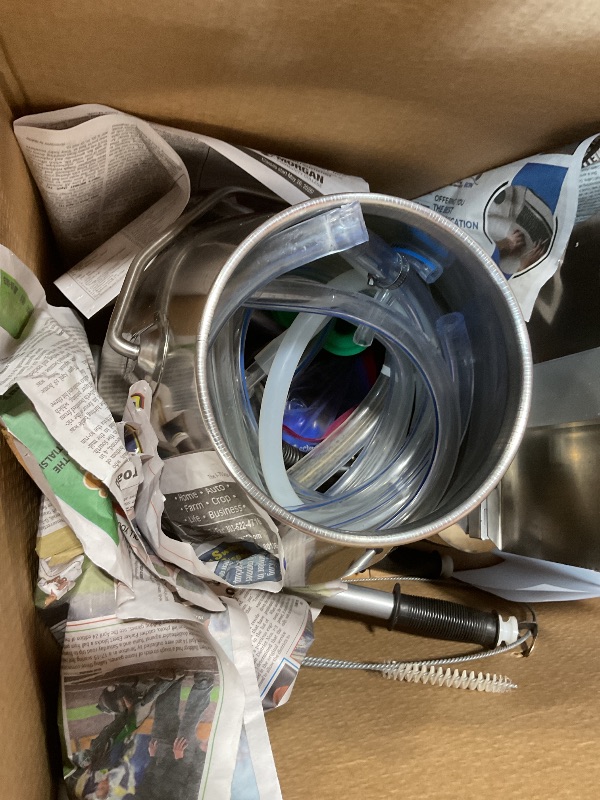 Photo 1 of *** USED/MINOR DAMAGE/MISSING PARTS UNKNOWN***VEVOR Electric Cow Milking Machine, 6.6 Gal / 25 L 304 Stainless Steel Bucket, Food-Grade Teat Cups and Silicone Hose, Strong Suction, Vacuum Pulsation, Electric Milker Machine with Wheels for Cow