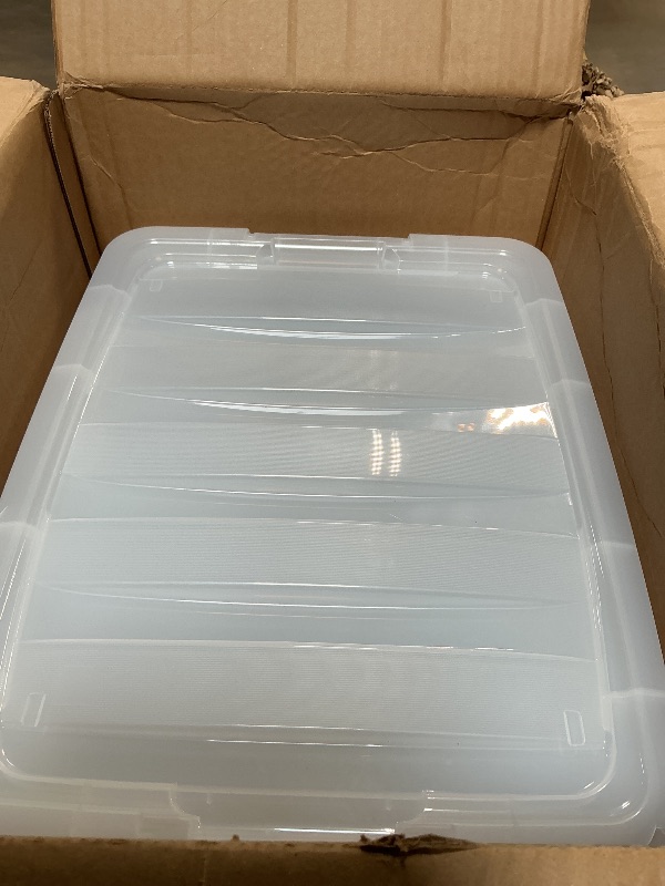 Photo 1 of ***FOR PARTS/ BROKEN HANDLES & MISSING ALL LIDS*** IRIS USA 32 QT Plastic Storage Box with Lid and Latches - 6 Pack - BPA-Free, See-Through Organizing Solution, Durable Nestable Stackable Containers, Secure Pull Handle - Clear