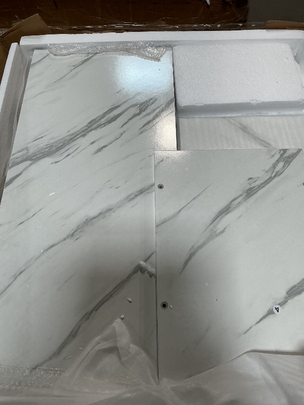 Photo 1 of ***ONLY 1 TABLE / MISSING ASSEMBLY HARDWARE*** LITTLE TREE End Table Set of 2, 4-Tier Narrow Faux Marble Side Table with Large Storage Space, Modern Nightatsnd and Bedside Table for Living Room, Home Office, Bedroom, White and Gold