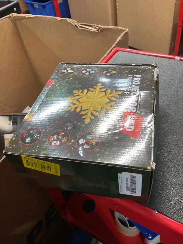 Photo 1 of Christmas Tree Topper Lighted with 6 Projection Slides, PliMook Snowflake Christmas Tree Topper LED Rotating 3D Lighted Tree Toppers Glitter Tree Topper Projector for Christmas Tree(Gold)