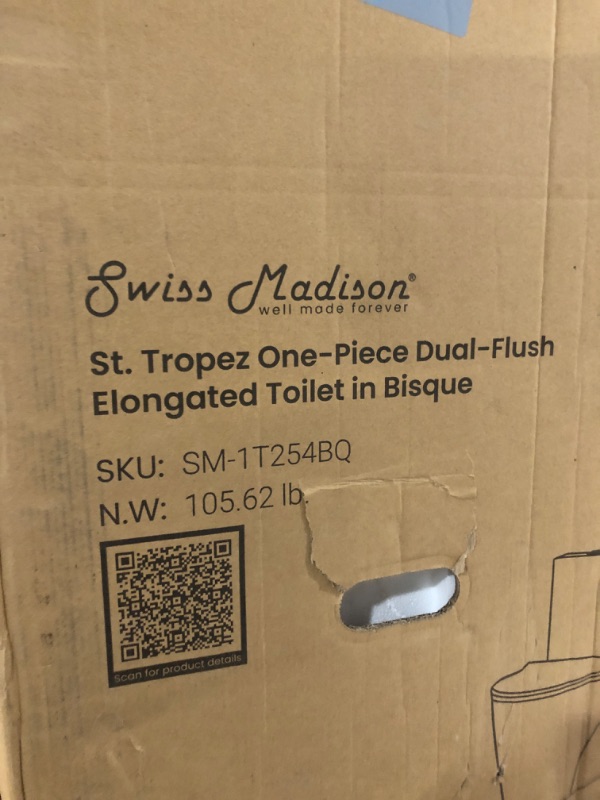 Photo 3 of ***(STOCK PHOTO FOR REFERENCE ONLY)*** (CREAM COLOR) 
Swiss Madison St. Tropez One-Piece Elongated Toilet Vortex Dual-Flush 1.1/1.6 gpf
