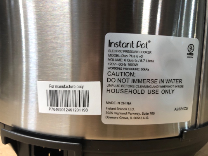 Photo 6 of **FOR PARTS ONLY**(NON REFUNDABLE ITEM)
Instant Pot  IP-DUO Plus60 6qt. 9-in-1 Multi-Functional Pressure Cooker