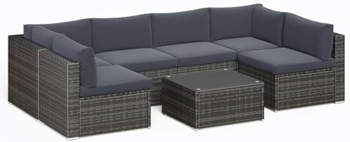 Photo 1 of **ITEM IS A PARTIAL SET, ONLY COMES WITH 1 BOX**
7-Piece Modular Outdoor Sectional Wicker Patio Furniture Set with Coffee Table for Porch Balcony Backyard, Dark Blue
