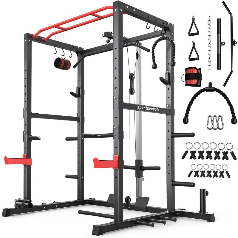 Photo 1 of ***NONREFUNDABLE - INCOMPLETE - SEE COMMENTS***
Sportsroyals Power Rack, Multi-Functional Power Cage with LAT Pulldown Pulley System, Squat Rack with More Training Attachments for Home Gym (Red)?1200 lbs Weight Capacity