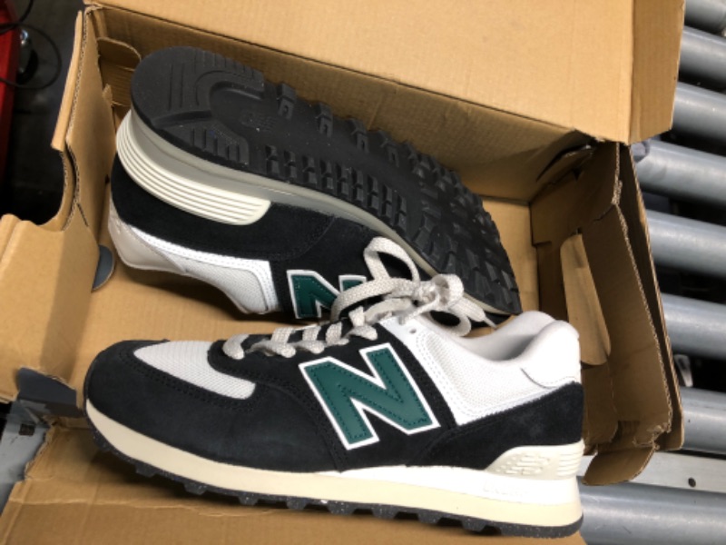 Photo 3 of  7 US Men -8.5 WOMENS New Balance Unisex 574 V2 Varsity Suede Sneaker, Black/White/Marsh Green, 7 US Men