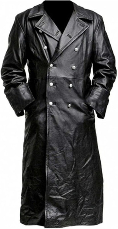 Photo 1 of ***STOCK PHOTO REFERENCE ONLY***
Leather Coat Men Jacket Fall Winter Top Outwear Classic Uniform Black Leather Trench Coat Vintage Men's Medieval Jacket 3XL