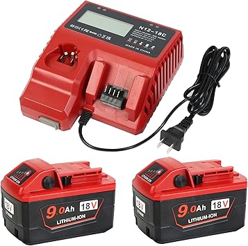 Photo 2 of **** NO CABLE & 1 BATTERY**** Replace for Milwaukee m18V Lithium Ion Batteries 48-11-1862/1852/1840/1830(2)+ 18V Battery Charger 48-59-1812