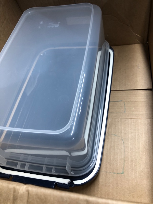 Photo 2 of ***(MINOR DAMAGE/ SEE NOTES)***
IRIS USA 12Lbs /14.8Qt WeatherPro Airtight Pet Food Storage Container, Dog Cat Bird and Other Pet Food Storage Bin Keep Pests Out Translucent Body BPA Free Stackable, Navy