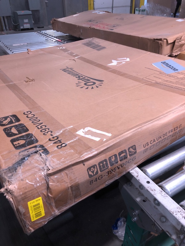 Photo 1 of Outsunny Extendable Outdoor Dining Table, 41"- 83" Aluminum Frame Patio Table with Wood Effect Steel Top, Rectangle Expandable Patio Table for 6-8, Dark Gray