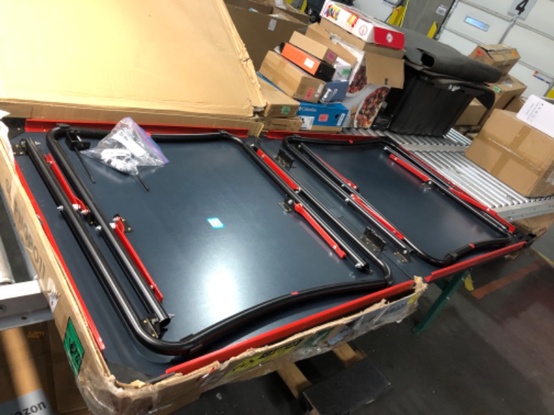 Photo 1 of ***USED - MAJOR DAMAGE - SEE PICTURES - TABLE ONLY - MISSING PARTS***
SereneLife Midsize Portable Ping Pong Table Set with Net, Clipper, Post, 2 Paddles, 3 Balls - 6’ x 3’ Foldable Space-Saving Design