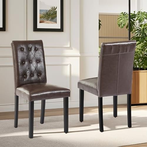 Photo 1 of *** 1 of 2***VECELO Upholstered Dining Chairs Set of 2 Button Tufted Back, Padded Seat, Wood Legs with Rubber Footpads, Accent Parsons for Living Room/Kitchen, Cof