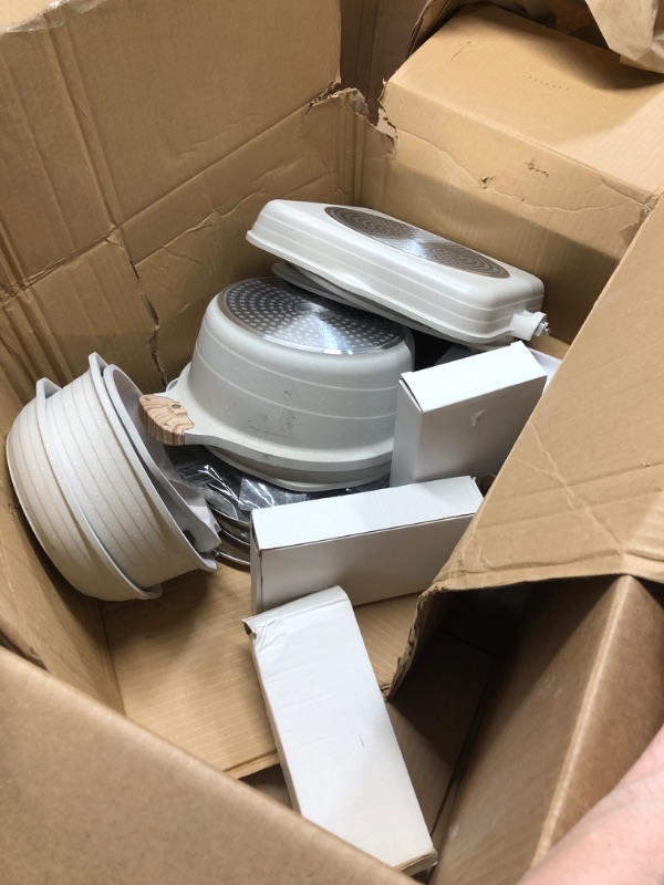 Photo 2 of **NONREFUNDABLE**FOR PARTS OR REPAIR**SEE NOTES**
JEETEE 23pcs Pots and Pans Set Nonstick, White Granite Coating Cookware Sets for Kitchen, w/Frying Pan, Saucepan, Sauté Pan, Griddle Pan, Crepe Pan, Induction Cooking Pots, PFOA Free