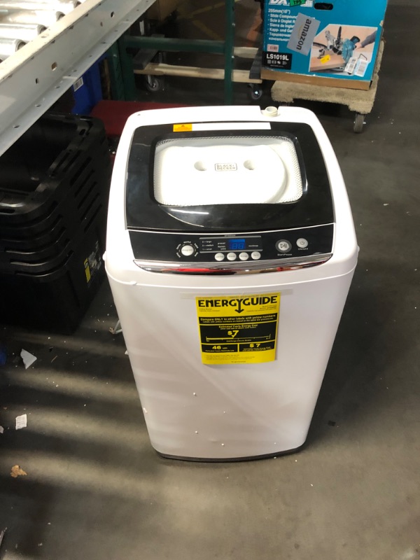 Photo 2 of ***USED - NO PACKAGING - POWERS ON - UNABLE TO TEST FURTHER - SEE PICTURES***
BLACK+DECKER 0.9 Cu. Ft. Portable Washer, 6.6 lb. Capacity Washing Machine for Homes & Apartments, 5 Wash Cycles, Quick Connect Sink Adapter and Drain Hose Included, Transparent