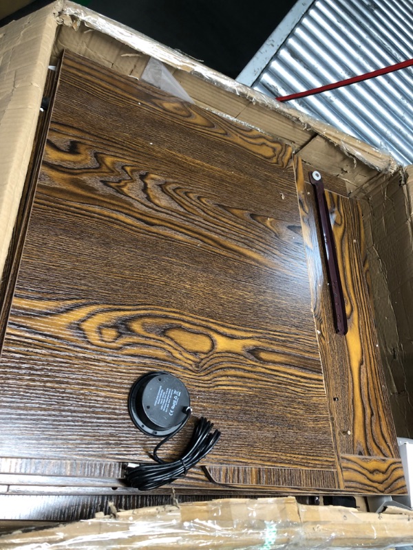 Photo 4 of ***DAMAGED - SEE PICTURES - LIKELY MISSING PARTS - UNABLE TO VERIFY FUNCTIONALITY***
Piskyet Dog Crate Furniture,Wooden Dog Crate End Table with Storage Drawer&Cushion&Tray, QC3.0 Wireless Charging,Dual USB,Small Dogs Rustic Style