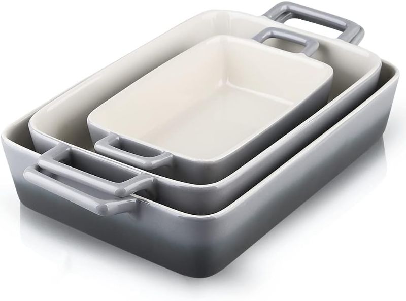 Photo 1 of (MISSING LARGEST DISH) KOOV Bakeware Set, Ceramic Baking Dish, Rectangular Baking Pans for Cooking, Cake Dinner, Kitchen, Banquet and Daily Use, 12 x 8.5 Inches, 3-Piece (Gradient Gray)
